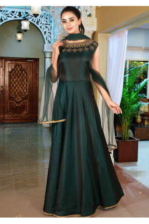 Dark Green Color Art Silk Designer Gown